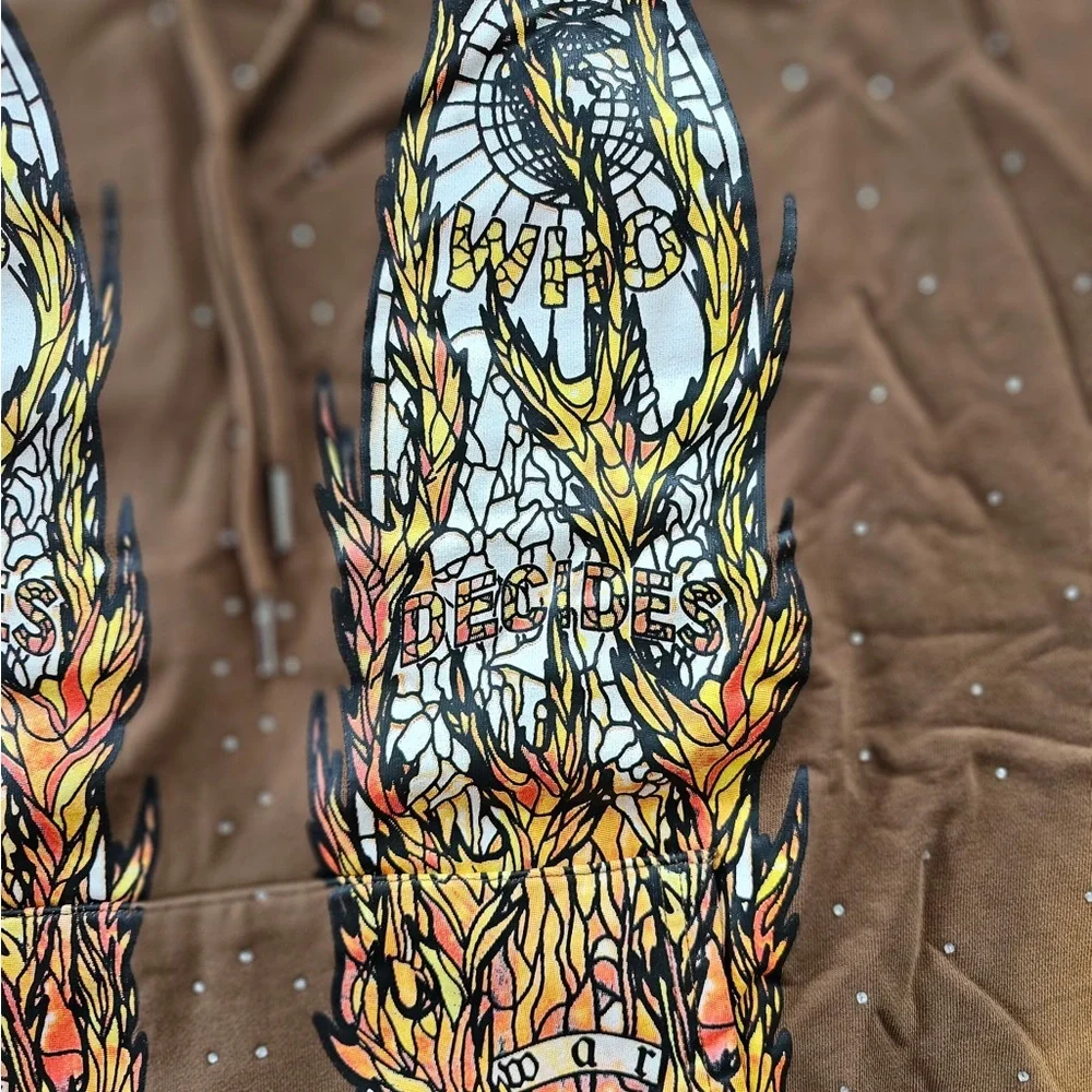 Who Decides War Men’s Flame Graphic Hoodie - Picture 5 of 9